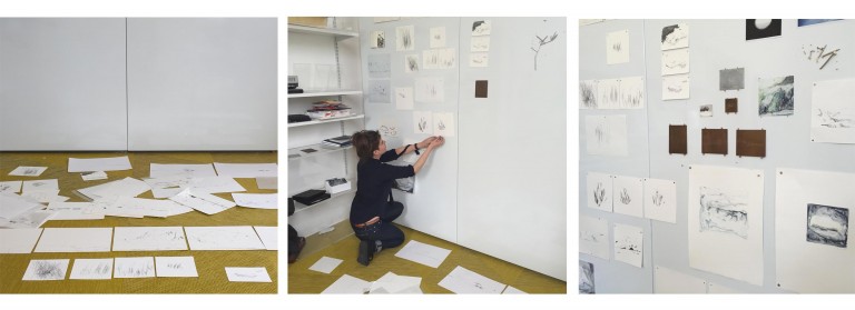 Settling into my temporary studio at the museum - pinning up drawings and prints made onboard ship in the Arctic.